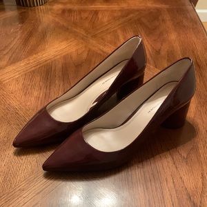 Zara womens stacked round heels burgundy wine brand new size 41 or 11